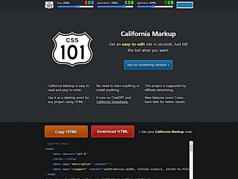 AI HTML Generator - California Markup